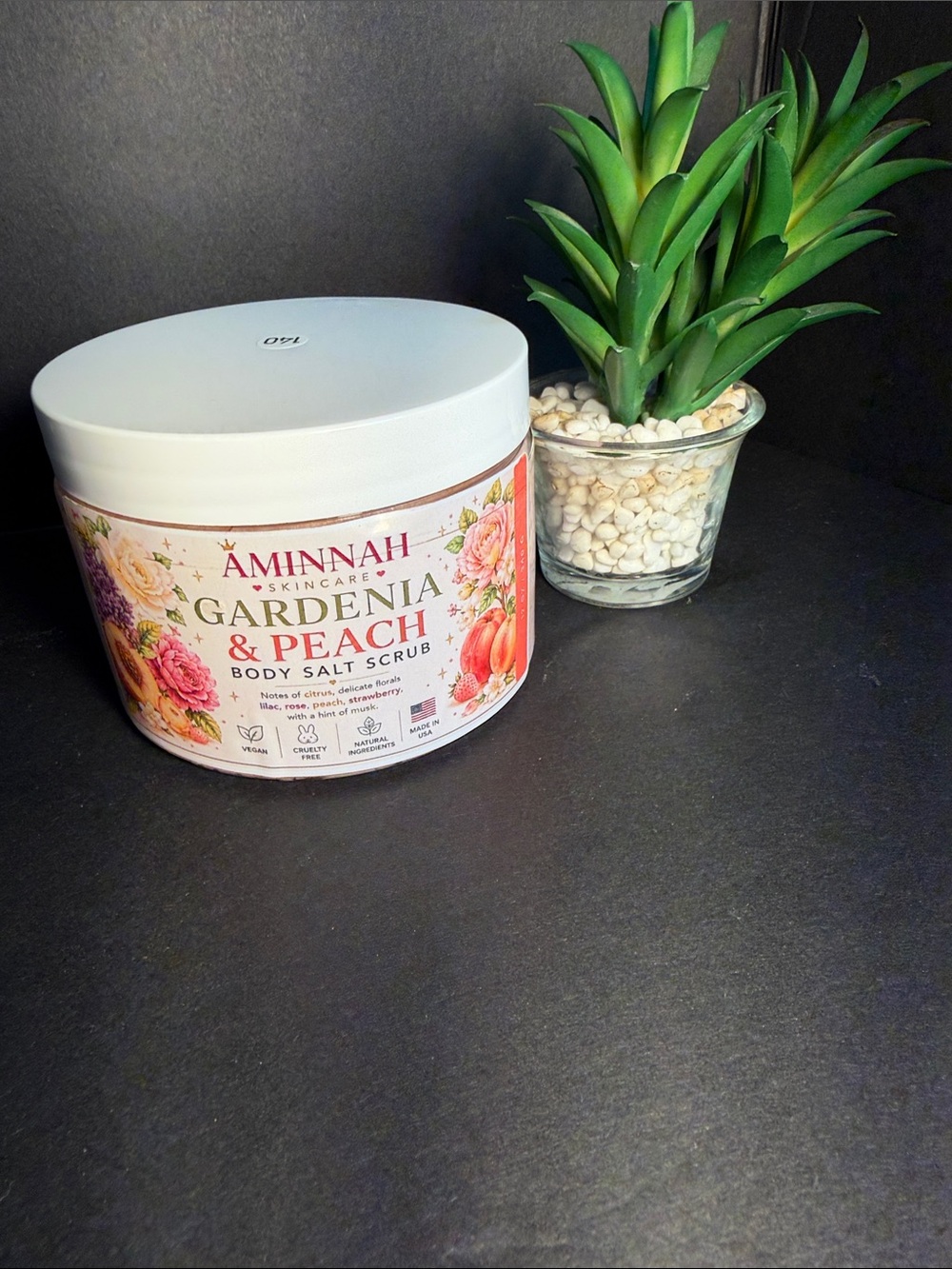 Aminnah Gardenia and Peach Body Salt Scrub 12 oz